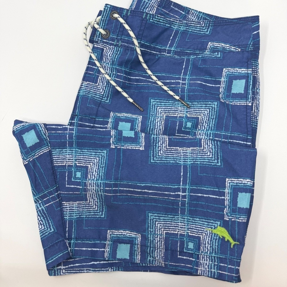 Tommy Bahama Relax Mens Size 34 Geometric Square‎ Print Board Shorts Swim Trunks